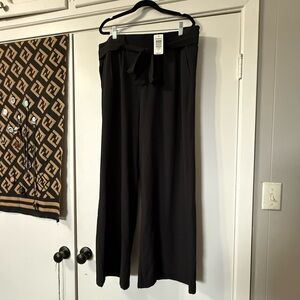 Black Wide-Leg Pants with Tie Waist